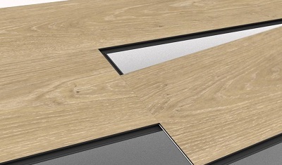 Wood-look SPC click flooring planks showing locking edges